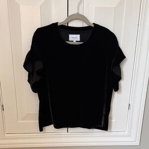 Current/Elliott Black Velvet Ruffle Sleeve Tee